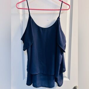 Blue Rain Navy Chiffon drop sleeve Tank Top